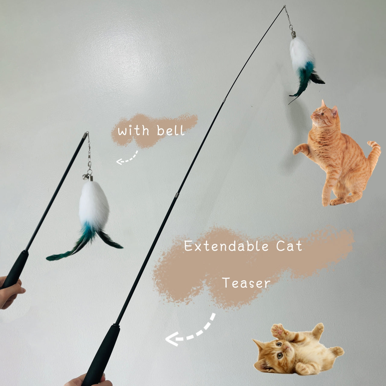 Faylano Cat Teaser, Cat Toys, Three-tier Retractable, Fishing-style